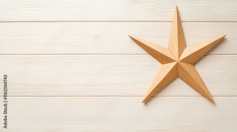 Wooden star decoration on a light wooden background for home decor Wooden star decoration on a light wooden background for home decor