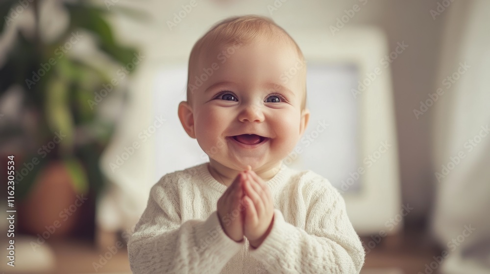 A baby is smiling and making a sign of peace with his hands A baby is smiling and making a sign of peace with his hands