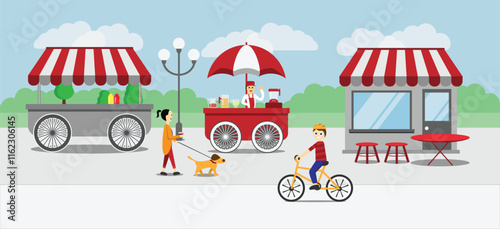 Food court, Fast food selling area, dining area, park area, public place