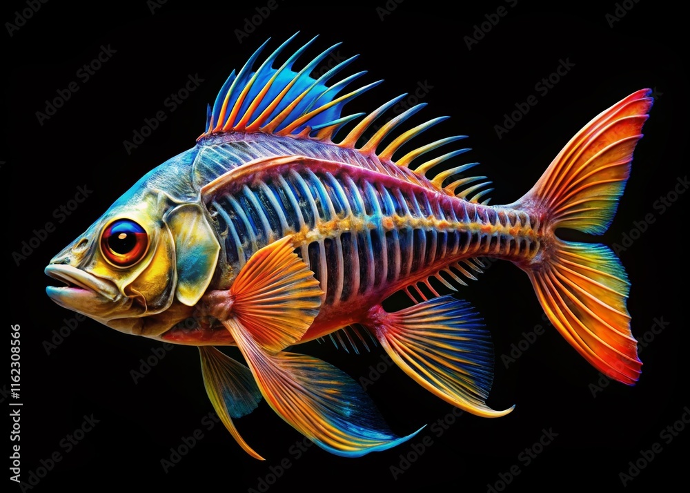 Carp Skeleton, Striking Black Background, High Detail, Artistic Fish Anatomy Carp Skeleton, Striking Black Background, High Detail, Artistic Fish Anatomy