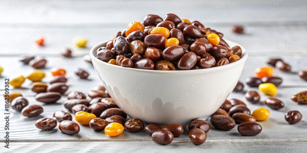 Chocolate Covered Raisins in Bowl - Delicious Snack Chocolate Covered Raisins in Bowl - Delicious Snack