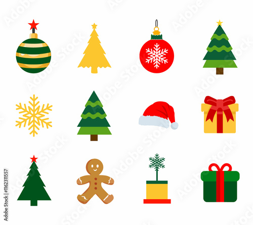 Set of christmas elements collection, Christmas icons isolated on white background. Merry Christmas poster, template, banner, card with Xmas. Vector illustration, Eps 10