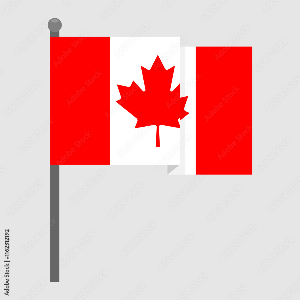 Waving Canadian flag on a gray flagpole. Vector decorative element Waving Canadian flag on a gray flagpole. Vector decorative element