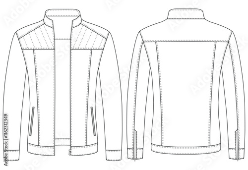 Leather jacket technical vector illustration sport jacket vector front and back