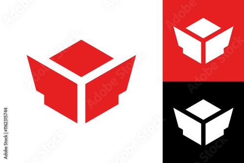 triking Red Cube Symbol, Modern and Clean