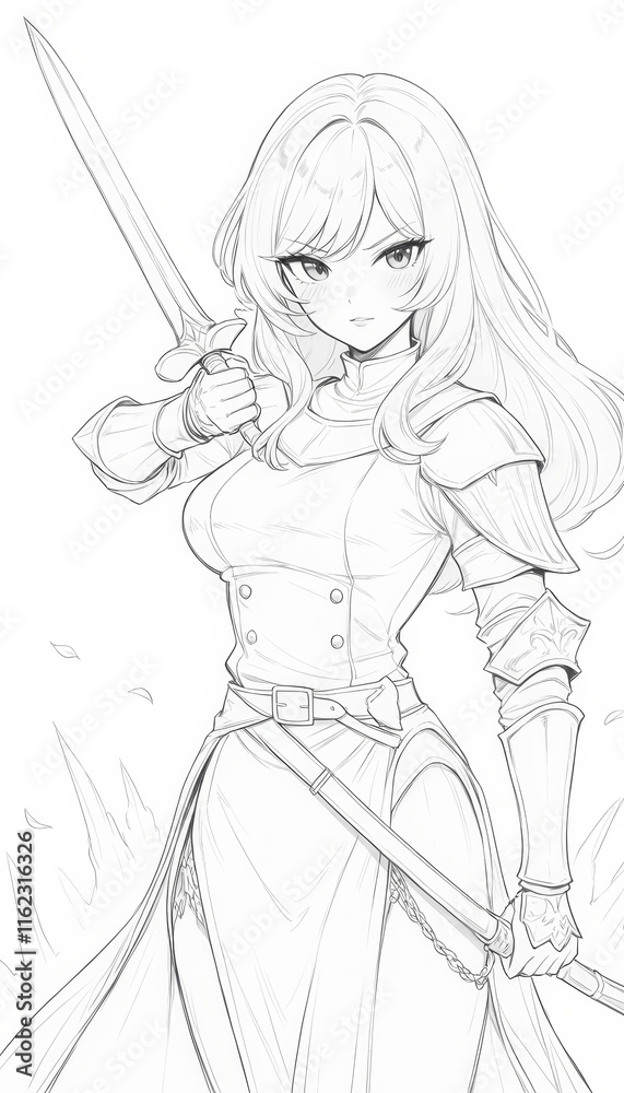 Fierce warrior stands confidently with swords in hand, ready for battle in a mystical realm Fierce warrior stands confidently with swords in hand, ready for battle in a mystical realm