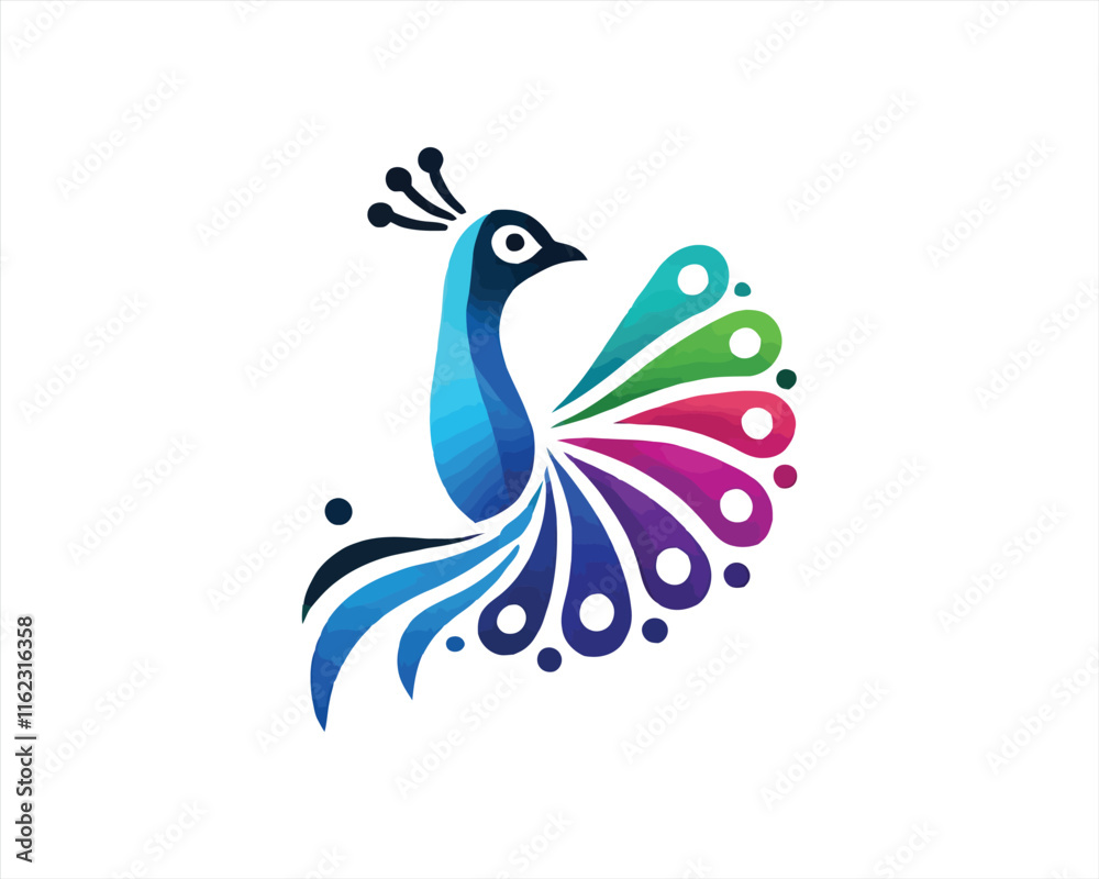Obraz premium Colorful Peacock bird logo design icon vector illustration. Animal bird template.