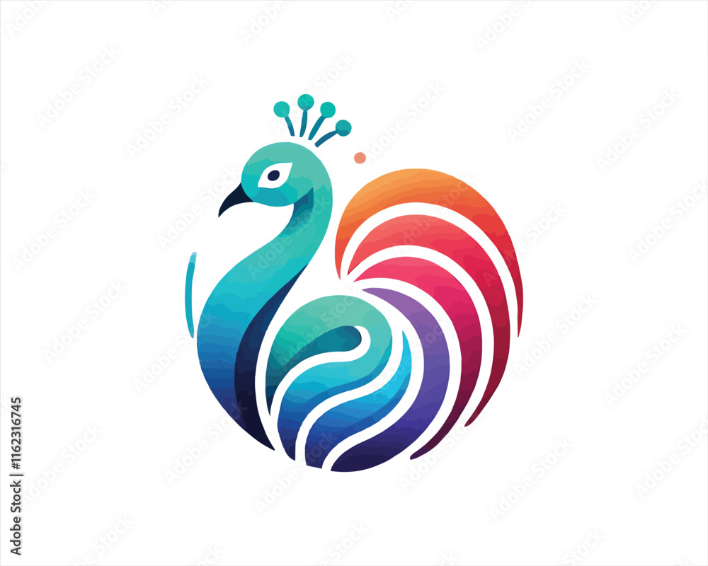 Fototapeta premium Colorful Peacock bird logo design icon vector illustration. Animal bird template.