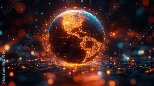 Global leaders debate with futuristic data visuals in geopolitics, showcasing technological innovations and leadership
