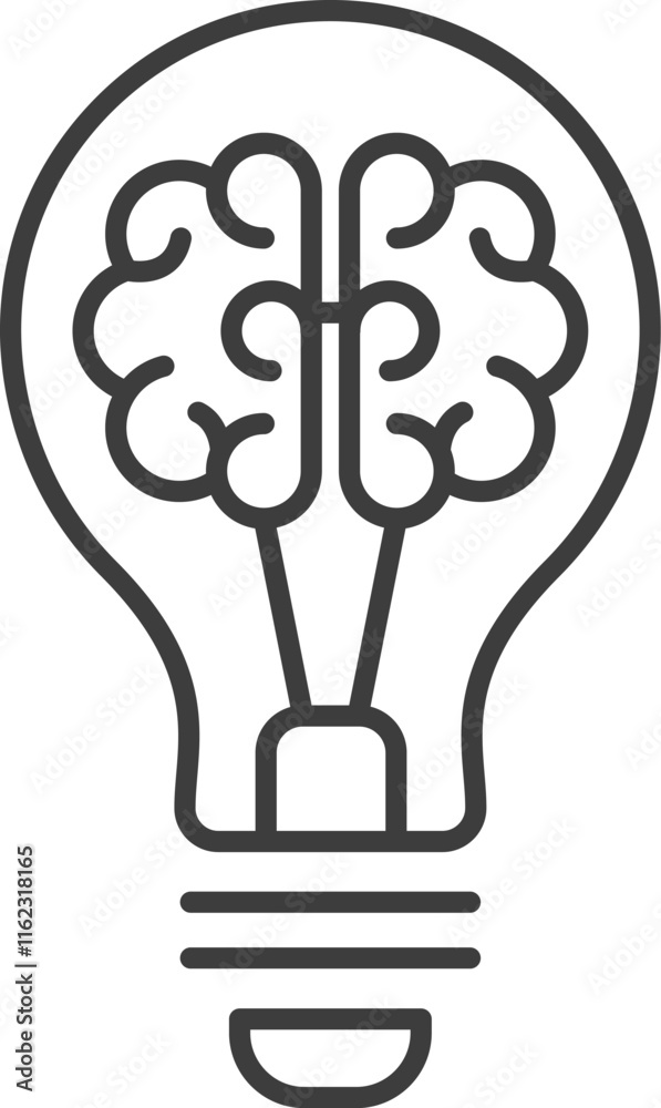 Creative idea flat line icon. Idea sign, solution, thinking concept. Lighting Electric lamp, electricity. Brain in lightbulb vector illustration. Thin sign of innovation, solution, education logo. Creative idea flat line icon. Idea sign, solution, thinking concept. Lighting Electric lamp, electricity. Brain in lightbulb vector illustration. Thin sign of innovation, solution, education logo.