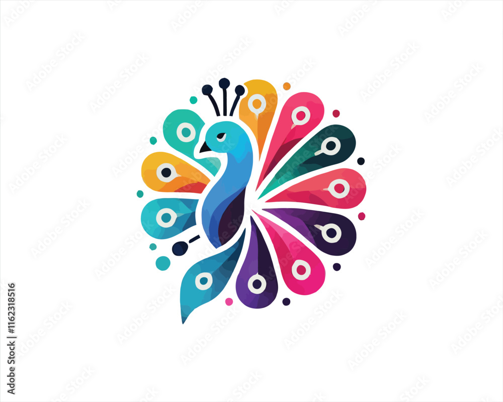 Obraz premium Colorful Peacock bird logo design icon vector illustration. Animal bird template.