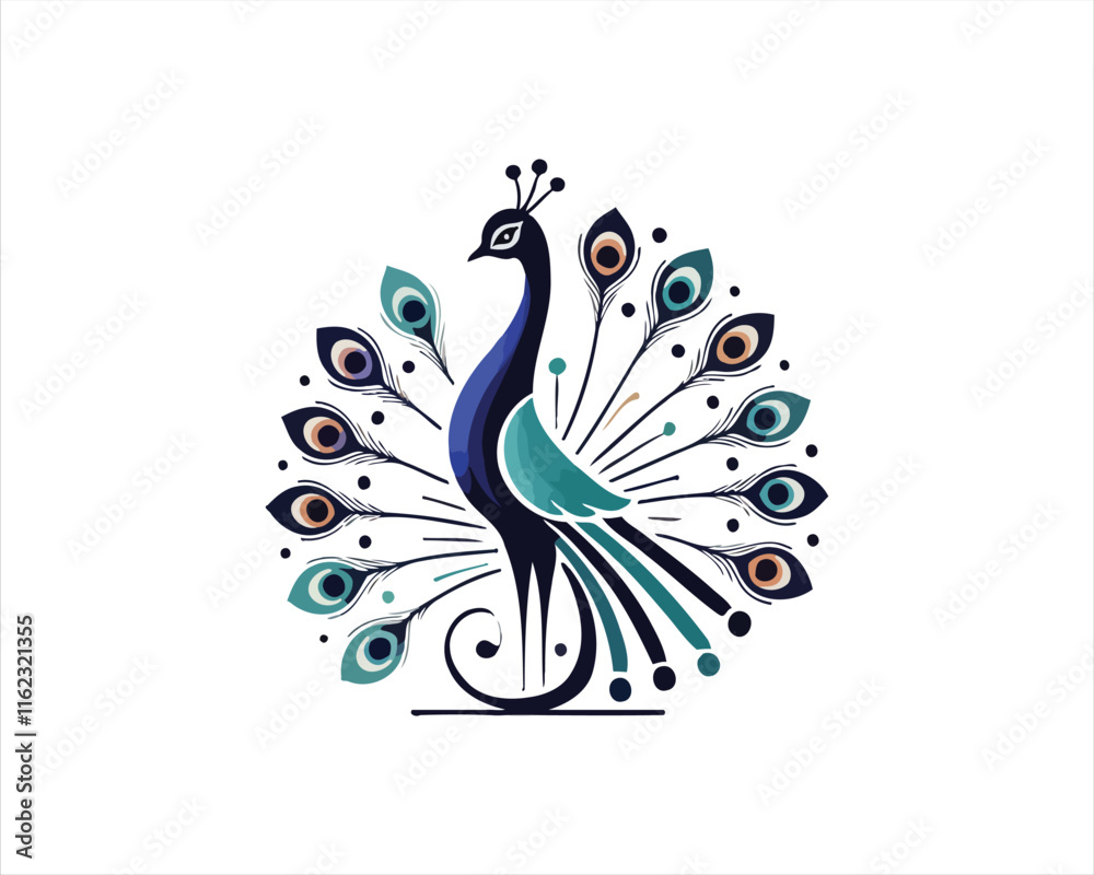 Fototapeta premium Colorful Peacock bird logo design icon vector illustration. Animal bird template.