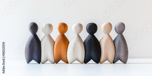 Figurines en bois représentant 7 personnes alignées
