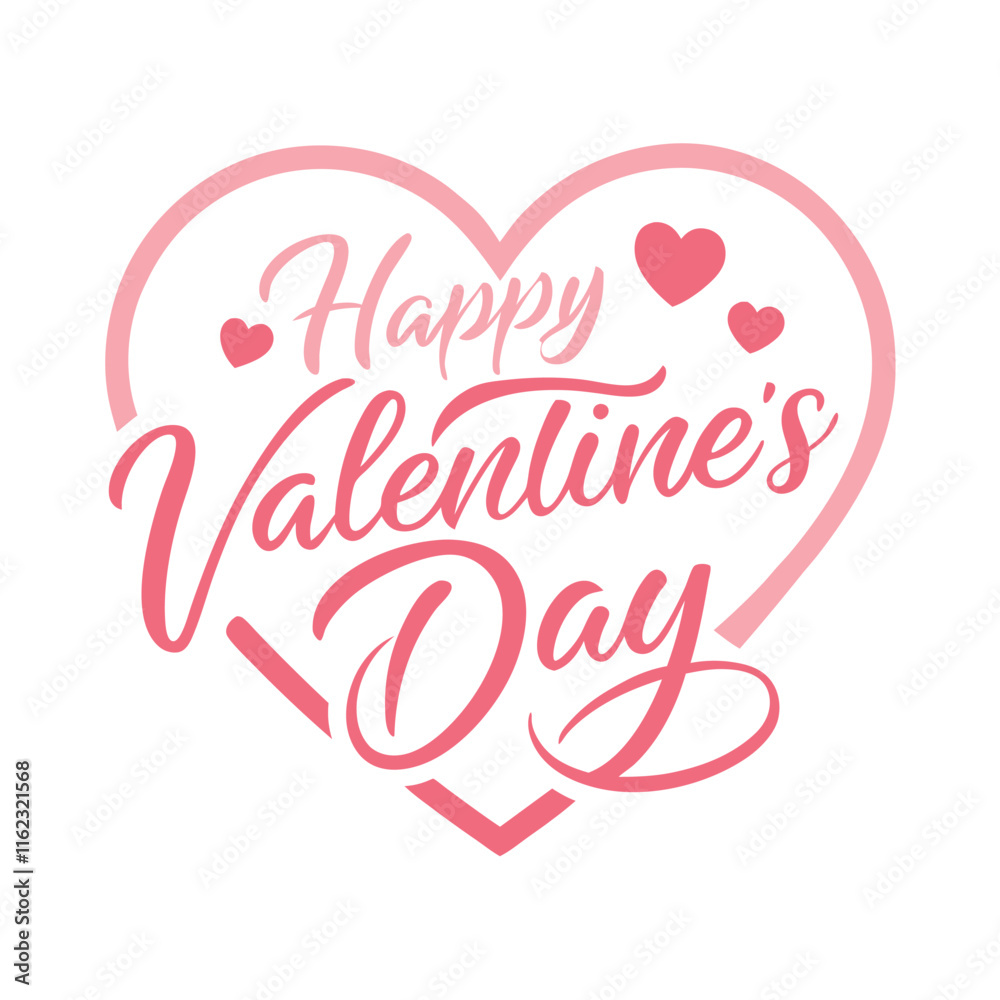 Elegant 'Happy Valentine's Day' Vector with Pink Typography and Heart Design 