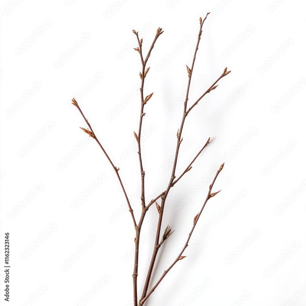 Dry branches macro willow tree Isolated on White Background Generative AI Dry branches macro willow tree Isolated on White Background Generative AI