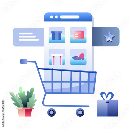 A flat illustration of shopping app
