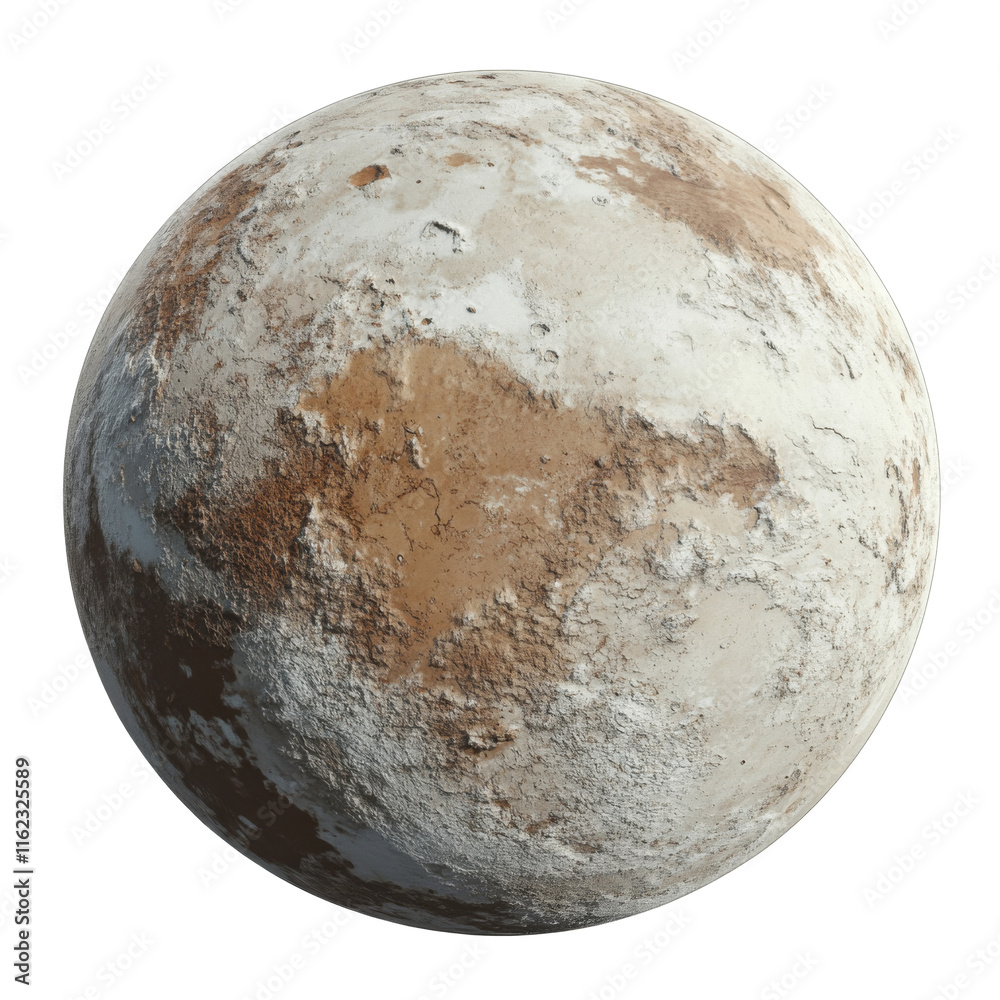 Naklejka premium Detailed Mars planet with craters and rocky surface isolated on white background. Celestial body in solar system