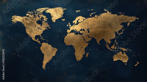 Obraz na płótnie World map in gold on a dark blue background. w salonie