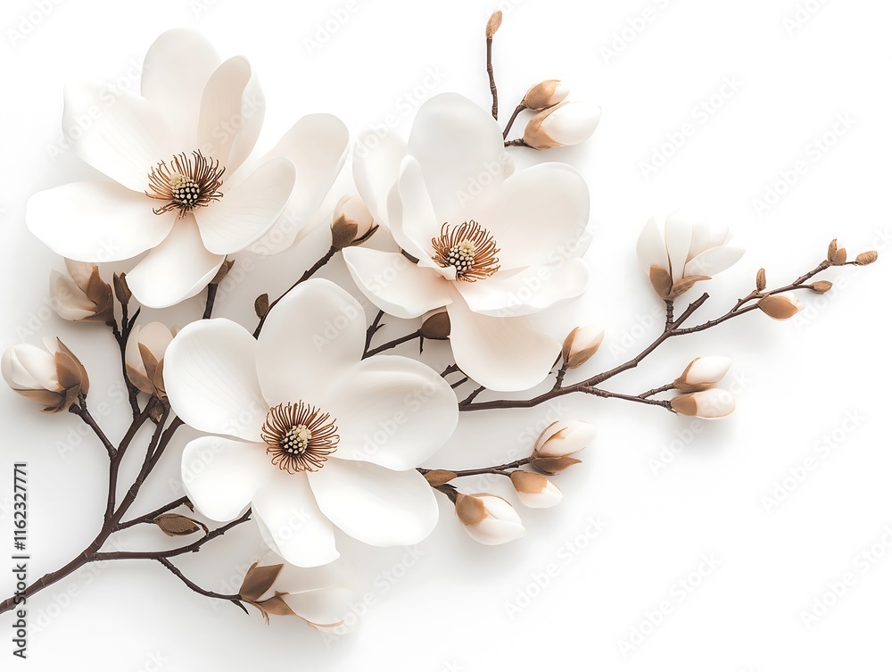 Elegant Magnolia Blossoms Spring Flowers Branch White Petals Floral Arrangement Elegant Magnolia Blossoms Spring Flowers Branch White Petals Floral Arrangement