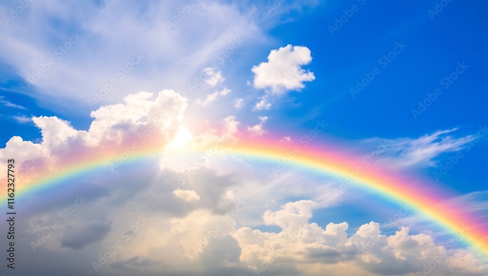 Rainbow in the sky with clouds over the sea on a sunny day Rainbow in the sky with clouds over the sea on a sunny day
