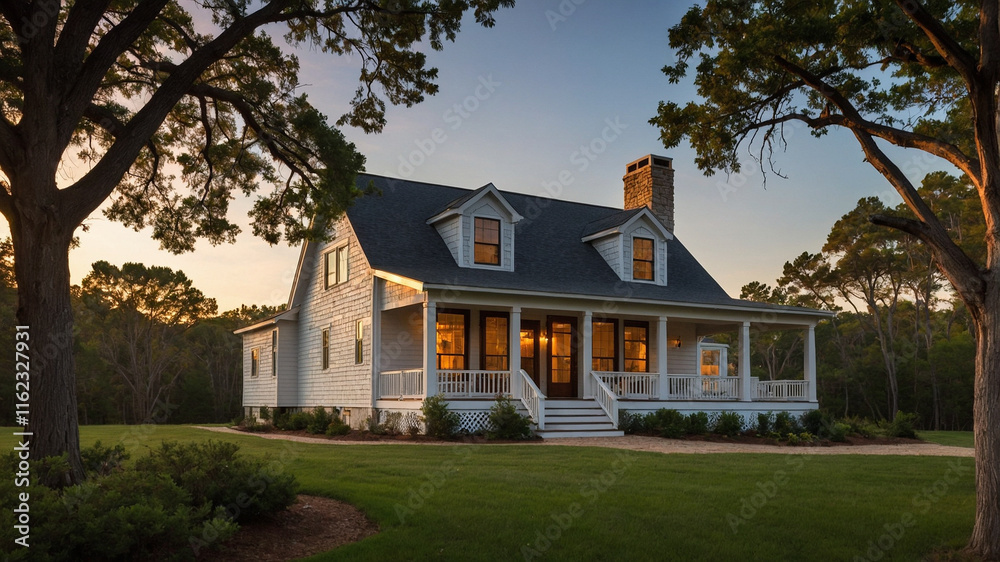 Obraz premium Cape Cod Architecture house during sunset