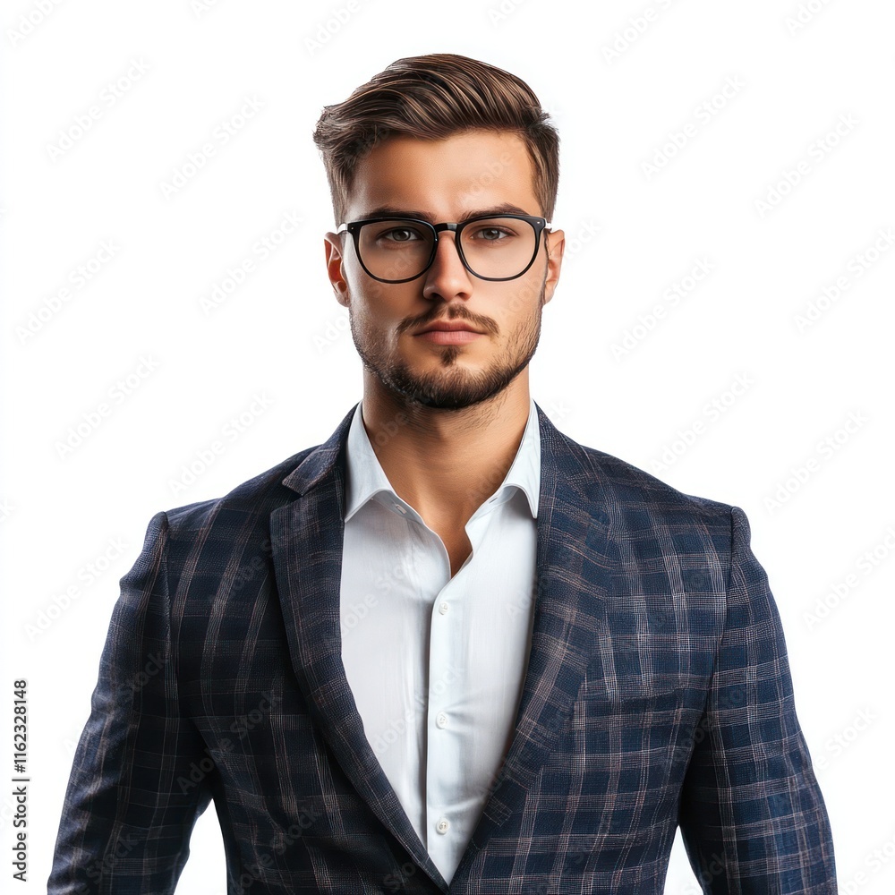 Elegant young handsome man in suite wearing sunglasses Isolated on White Background Generative AI Elegant young handsome man in suite wearing sunglasses Isolated on White Background Generative AI
