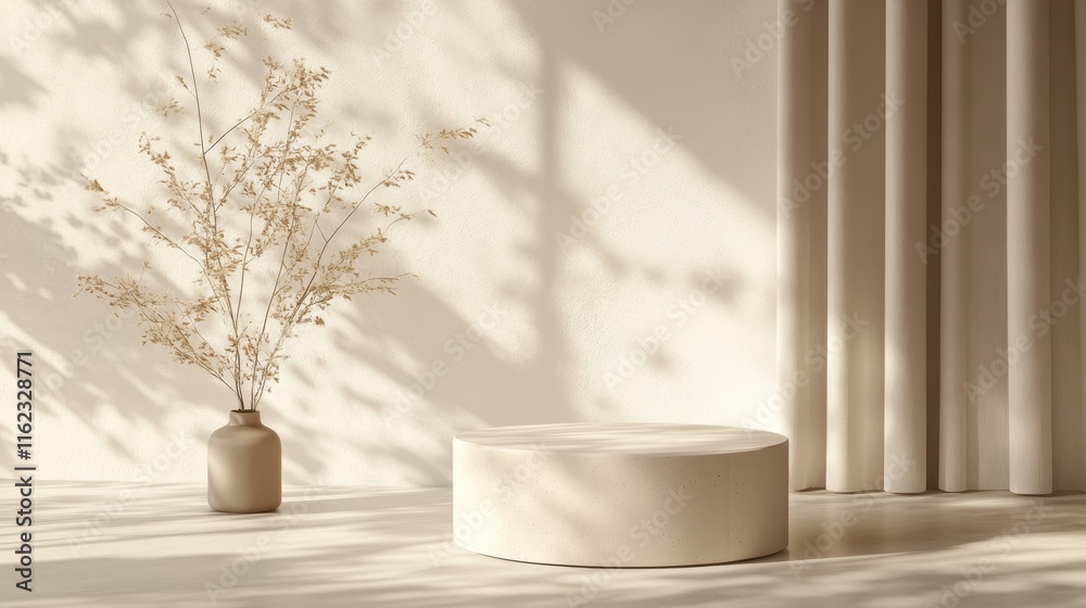 Minimalist Studio Display Featuring Dried Flowers and Platform Minimalist Studio Display Featuring Dried Flowers and Platform