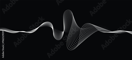 Smooth flowing dynamic black wave lines isolated on white background. Technology, digital, communication, science, music concept vector background illustration