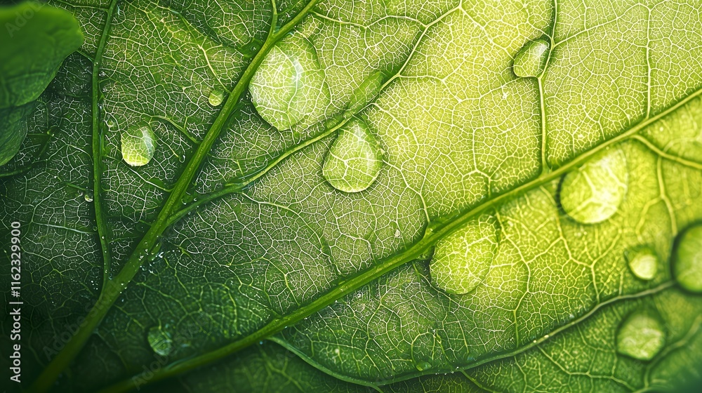 Fototapeta premium Leaf texture with water drops