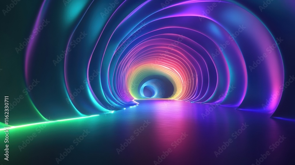Obraz premium Vibrant 3D abstract sound waves creating a mesmerizing tunnel of color and light. Generative AI