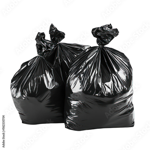 Black trash bag pile isolated on transparent background