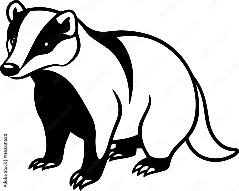 Obraz premium Stylized Black Silhouette and line art of a Badger - Vector Icon Illustration