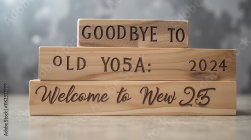Wallpaper Mural Wooden blocks engraved with "Goodbye 2024, Welcome 2025." Torontodigital.ca