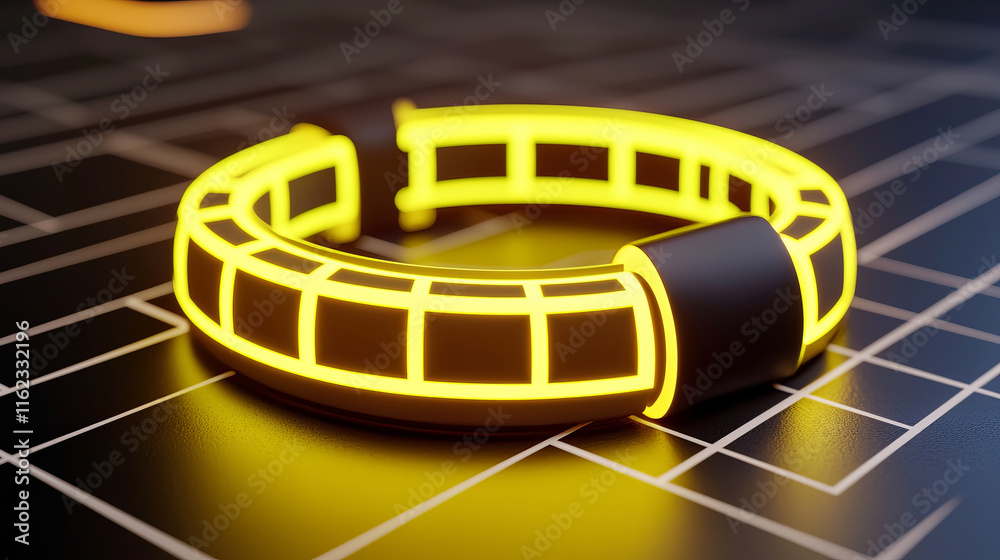 Obraz premium glowing futuristic wearable device with sleek design on grid patterned surface