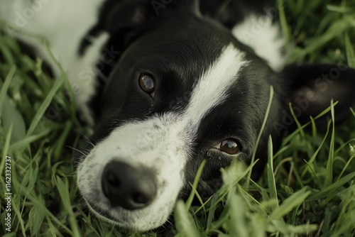 Black and White Dog Lying Down