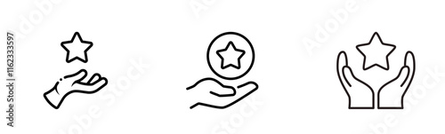  Hands holding shinning star outline icon esp