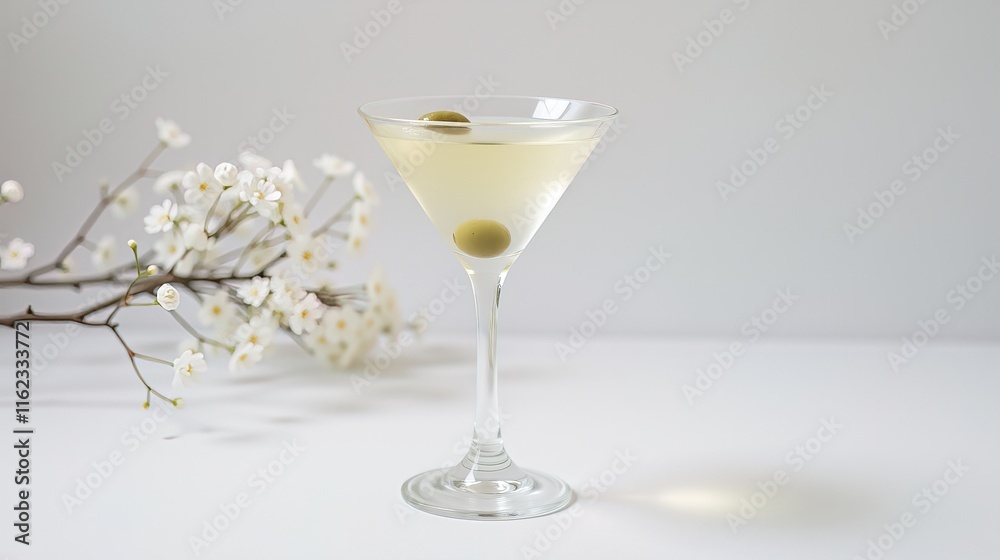 Martini glass with olives and ice cubes. Martini glass with olives and ice cubes.