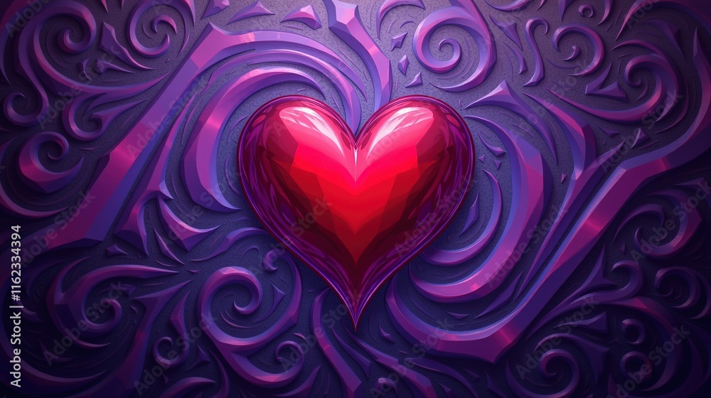 Vibrant 3D red heart with swirling blue and pink textures. Vibrant 3D red heart with swirling blue and pink textures.