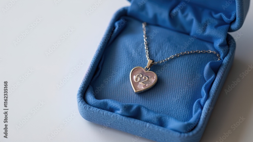 Ornate heart pendant in blue velvet box. Ornate heart pendant in blue velvet box.