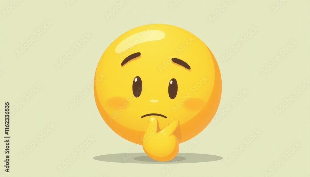 Fototapeta premium Emoticon expressing curiosity and contemplation with a cheerful yellow background
