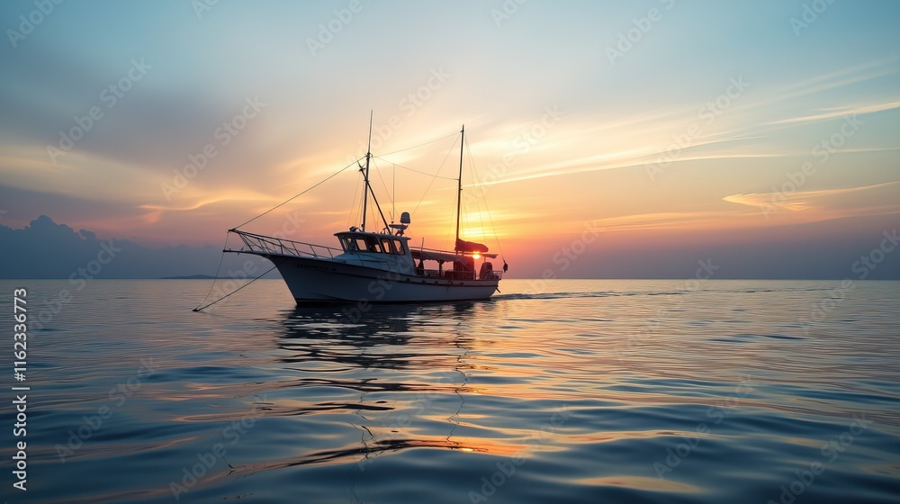 Sailboat on calm ocean at sunset. Sailboat on calm ocean at sunset.
