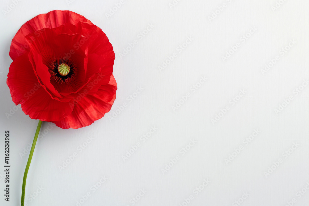 Bright red poppy flower on a simple white background captures natural beauty