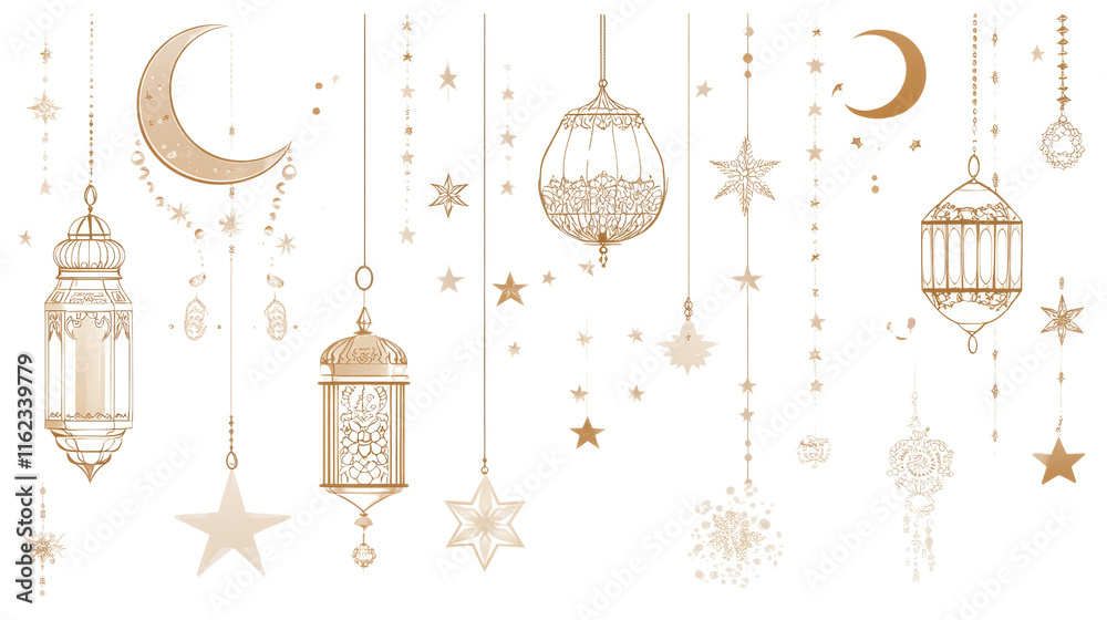 Fototapeta premium Charming Ramadan Decorative Elements isolated transparent background