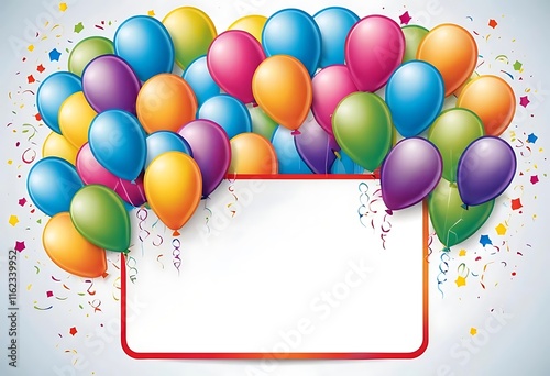 birthday themed image with a border filled with party balloons