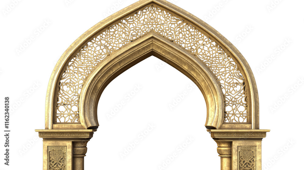 Obraz premium Elegant 3D Golden Archway Illustration isolated transparent background