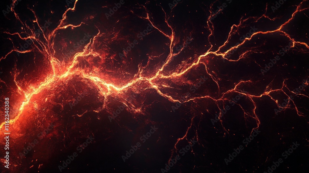 Obraz premium Fiery electric crackles across a dark, textured background.