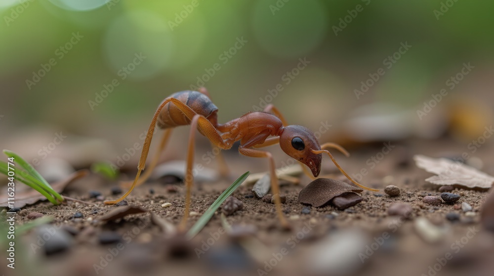 Red ant close-up crawling on forest floor Red ant close-up crawling on forest floor