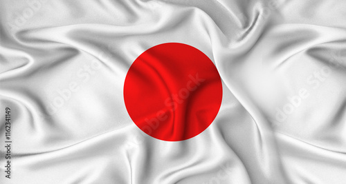 Close up of flag of Japan with cloth texture. Realistic Japan flag waving