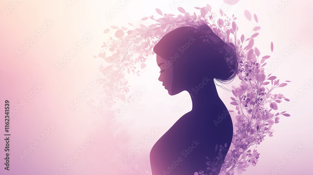 Elegant Woman Silhouette with Floral 8 on International Women's Day Elegant Woman Silhouette with Floral 8 on International Women's Day