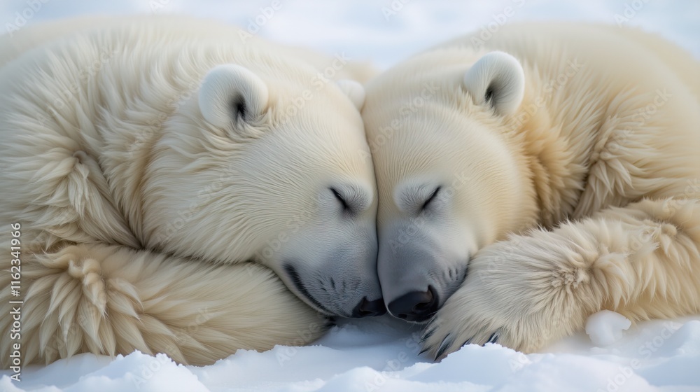 Polar bears cuddling on snowy terrain Polar bears cuddling on snowy terrain